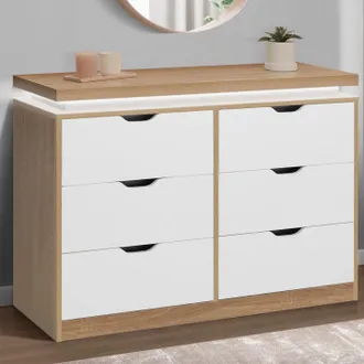 IDMarket Idmarket - Luna Arc&oacute;n De 6 Cajones Con Led 115 Cm Blanco Y Encimera Efecto Madera