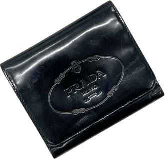 Prada Black Nero Patent Leather Wallet (Tri-Fold) (Pre-Owned)