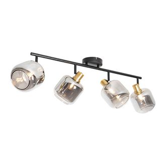QAZQA Moderno Foco De Techo Negro Con Dorado Y Cristal Ahumado 4-luces - Zuzanna Vidrio /acero Alargada Adecuado Para Led Max. 4 X 25 Watt - Qazqa