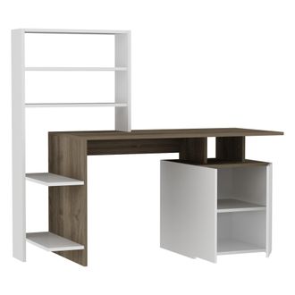 Dmora Escritorio Loria, 6 Estantes, 2 Puertas, 6 Compartimentos, 146x60x74h Cm Blanco