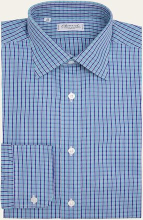 Charvet Mens Cotton Check Point-Collar Dress Shirt