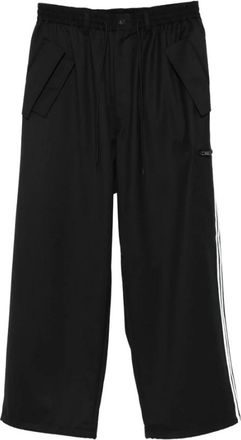 Yohji Yamamoto Zwarte Zijstreep Elastische Taillebroek - Heren - Straight fit broeken - Zwart - L - Wol - Broeken