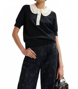 Essentiel Jewelry Embroidered Knit Polo In Black
