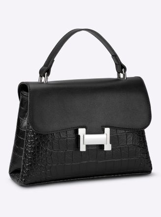 Heine Handtasche HEINE, Damen, Gr. B/H/T: 26cm x 18cm x 9cm, schwarz, Metall, Viskosemischung, unifarben, Taschen Handtasche