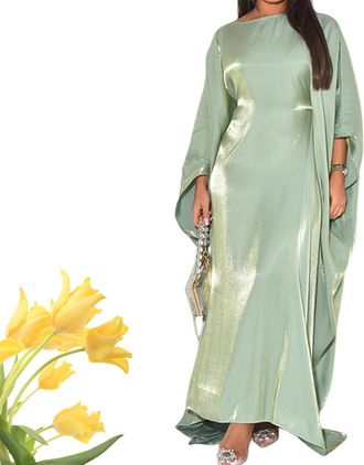 Generic Butterfly Abaya Dress for Women, Solid Color Eid Satin Batwing Sleeve, Summer Satin Solid Color Abaya Dresses (Light Green,One Size)