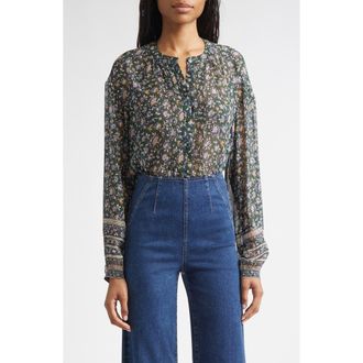 Veronica Beard Lollie Floral Silk Button-Up Shirt in Dark Hunter Green Multi at Nordstrom, Size X-Small