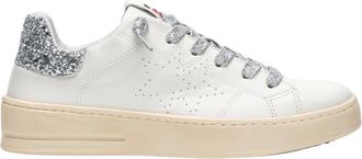 2Star 2Star, Schoenen, Dames, Wit, 41 EU, Leer, Witte leren sneaker met zilveren glitterdetail