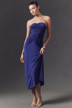 BHLDN Strapless Slim Ruched Jersey Midi Dress