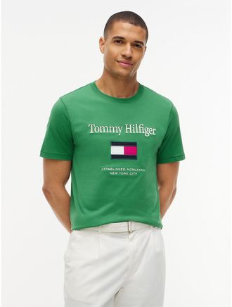 Tommy Hilfiger Mens Embroidered Flag Logo T-Shirt - Alaskan Green - XXL