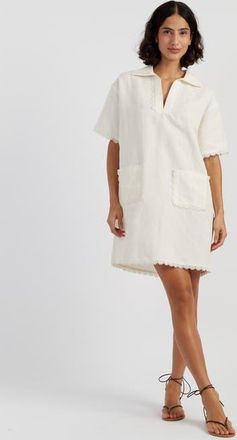 Chinti and Parker Linen-Blend Scallop Tunic Dress in Cream at Nordstrom, Size 10