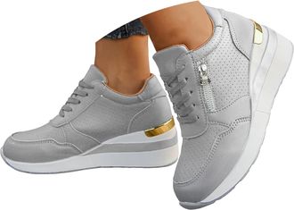 Generic High Heel Wedge Sneakers for Women Fashion Lace Up Platform Non Slip Walking Shoes Womens Casual Orthopedic Sneaker Running Athletic Tennis Sports Sho