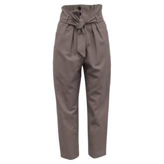 Iro Iro High-Rise Belted Carrot Pants in Brown Wool