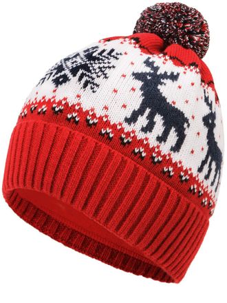 Marhatter Womens Norwegian Winter Bobble Hat Knitted Reindeer