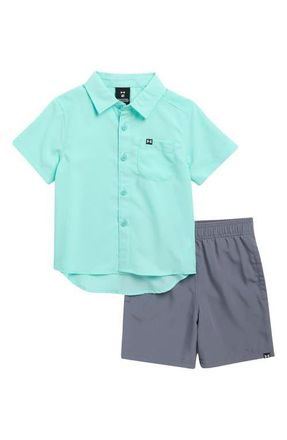 Under Armour Kids Drift Tide Short Sleeve Button-Up Shirt & Shorts Set in Neo Turquoise at Nordstrom, Size 18M