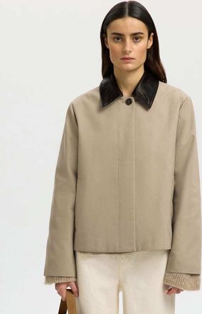 Selected Giacca corta color pietra con colletto a contrasto-Marrone