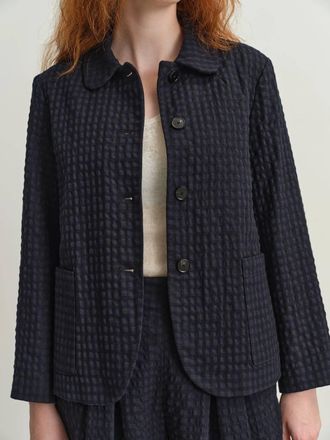 Toast Cotton Wool Herringbone Check Jacket In Navy
