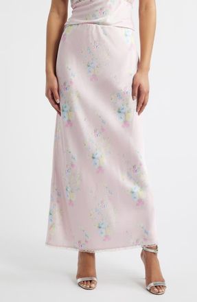 LoveShackFancy Kalo Floral Satin Maxi Skirt in Rosy Trellis at Nordstrom, Size X-Small