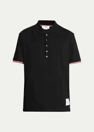 Thom Browne Mens RWB Tipping Wool Jersey Polo Shirt