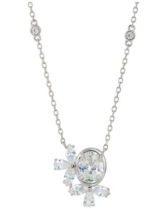 Savvy Cie Jewels Silver Cz Cluster Necklace
