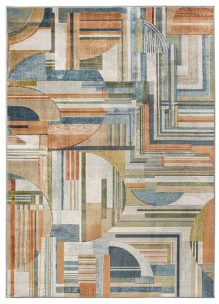 Atticgo Alfombra de viscosa geom&eacute;trica beige/azul/caldera 135x195 cm