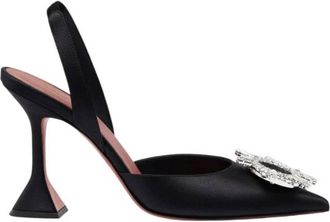 Amina Muaddi Black Satin Begum Slingback Pumps, Brand Size 37.5 ( US Size 7.5 )
