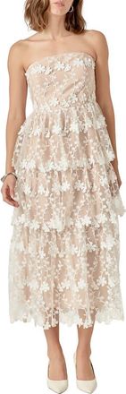 endless rose Floral Appliqué Strapless Dress in White at Nordstrom, Size X-Small