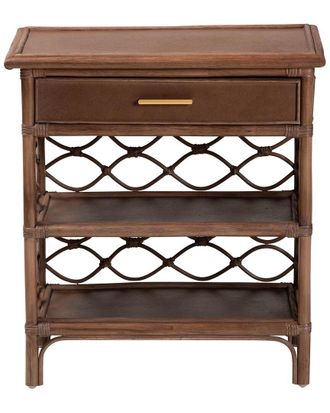 Baxton Studio Akane Rattan Nightstand With Drawer & Open Shelves