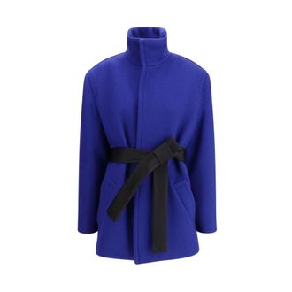 Saint Laurent Wool Boxy Belted Coat - male - Saint Laurent - Belted Coats - Blue - M - Coats