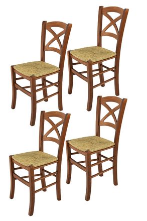Tommychairs Tommychairs 4 Sillas Cross En Haya Color Nuez Claro Y Asiento En Paja