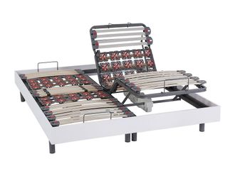 Vente-Unique Electric Slatted Bed Base With 2X25 White Wood Decorative Pads - 2 X | Size: Single