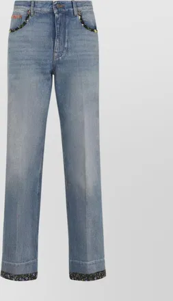 Valentino denim floral trim straight-leg jeans