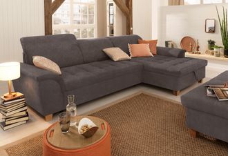 HOME AFFAIRE Ecksofa »Lyla L-Form« mit Recamiere, wahlweise mit Rückenfunktion und zusätzlich mit Bett
