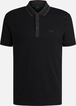 HUGO BOSS Mens Paule Tape Stripe Collar Polo Shirt - Black - Size: 38