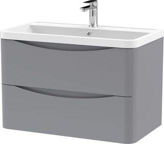 Nuie Nuie - Lunar Satin Grey 800mm Wall Hung 2 Drawer Vanity Unit and Polymarble Basin - LUN204