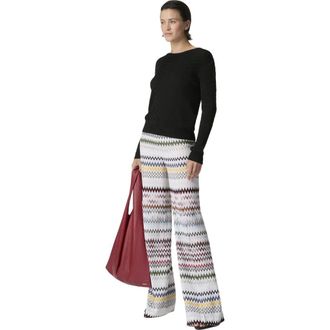 Missoni Wide Zigzag Viscose And Cotton Trousers in Green& Brown at Nordstrom, Size 38 It