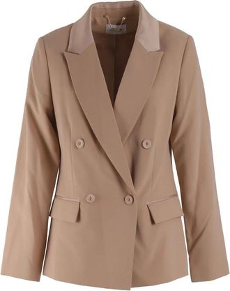 Fracomina Dubbelrijige blazer met satijnen revers - Dames - Blazers - Bruin - S - Satijn - Jassen
