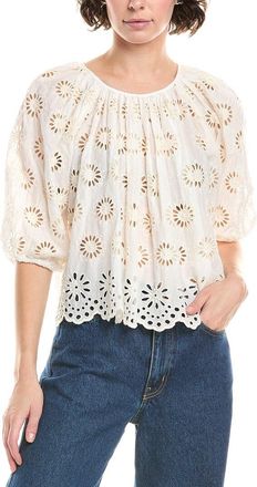 Madewell Embroidered Shirred Puff Sleeve Top
