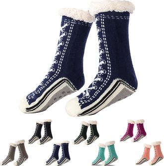 Generic Ultra-Thick Cashmere Slipper Socks for Women, Non-Slip Home Socks (Navy Blue)
