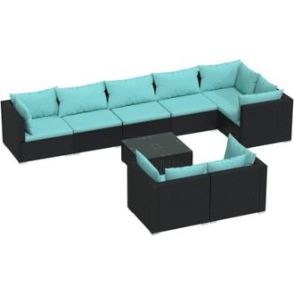 vidaXL Set De Muebles De Jard&iacute;n 9 Pzas Y Cojines Rat&aacute;n Sint&eacute;tico Negro Vidaxl