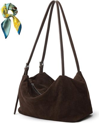 Generic Suede Slouchy Shoulder Bag for Women,Top Handle Fall Purse Crossbody Bags,Brown Retro Trendy Tote Satchel Work Travel (Coffee)