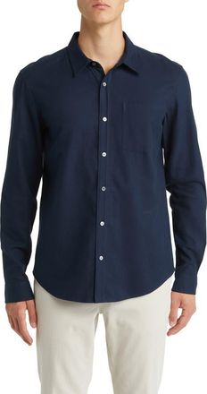 Frame Denim Brushed Cotton Blend Button-Up Shirt in Midnight Blue at Nordstrom, Size Small