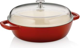 OEM Cacerola De Hierro Fundido Kela Calido Con Tapa De Cristal, Roja, Di&aacute;metro 28 Cm, 3,8 L
