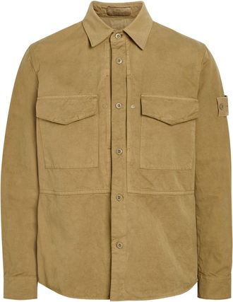 Stone Island Logo Cotton and Linen-blend Overshirt - Beige - XL
