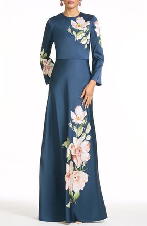 Sachin & Babi Alex Long Sleeve Floral Gown in Night Blooms at Nordstrom, Size 14