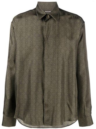Roberto Cavalli monogram-print silk shirt - men - Silk - 46 - Green