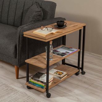 Dmora Mesa De Centro Lagaros, Ruedas En Patas, 2 Compartimentos, Forma Rectangular, 70x76x63h Cm Roble Marr&oacute;n