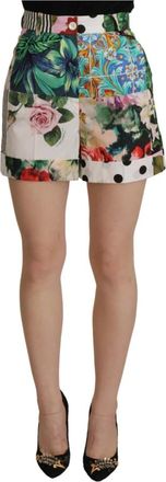 Dolce & Gabbana Multicolor Bloemen Hoge Taille Shorts - Dames - Bermuda - Veelkleurig - 2XS - Katoen - Korte Broeken