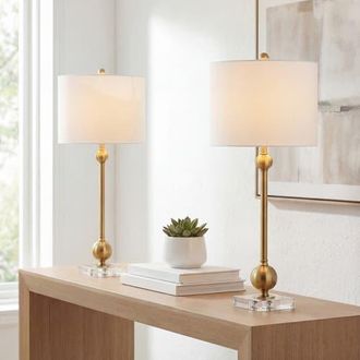 Jonathan Y Designs Hollis 34 Metal LED Table Lamp, Brass with Crystal Base at Nordstrom