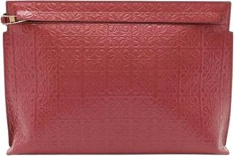 Loewe Pre-owned Repeat Anagram T Pouch - Dames - Vintage Clutch - Roze - ONE Size - Leer - Vintage