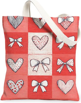 Generic ValentineS Day Hearts Canvas Tote Bags, Cute Bow Pattern Reusable Grocery Bags, Lightweight Washable Shoulder Strap Canvas, Red, 13x15 Inch